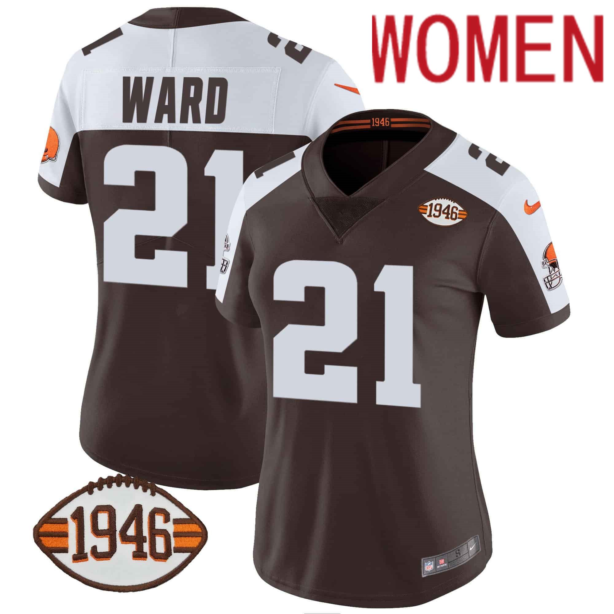 Women Cleveland Browns #21 Ward Brown 1946 75th Anniversary Patch 2024 Nike NFL Jersey